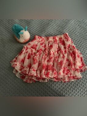 Misa Los Angeles Pink Floral Tiered Ruffle Skirt